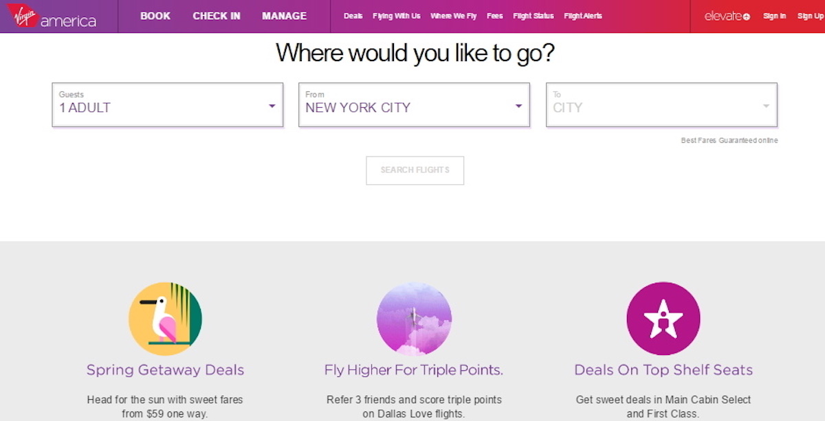 Example from Virgin America of great website UI design
